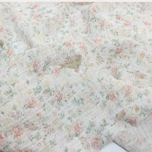 Floral Double Gauze Fabric, Roses on off white background Cotton Fabric Muslin Fabric for sewing. Prised by half metre. image 6