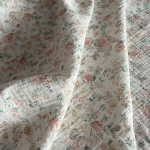 Floral Double Gauze Fabric, Roses on off white background Cotton Fabric Muslin Fabric for sewing. Prised by half metre. image 2