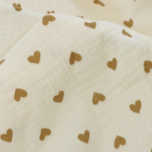 100% Cotton Double Gauze Fabric .Teddy Bear, Hearts on Cream Background . Muslin Fabric for sewing. Prised by half ,metre. image 5