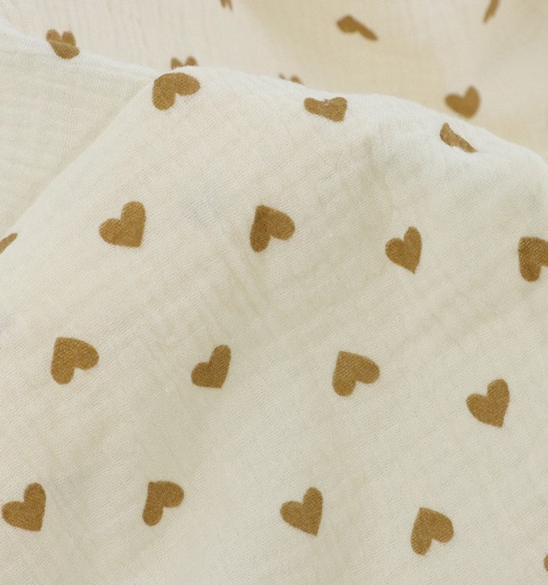 100% Cotton Double Gauze Fabric .Teddy Bear, Hearts on Cream Background . Muslin Fabric for sewing. Prised by half ,metre. image 5