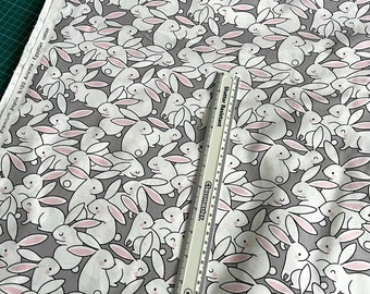 Egyptian Cotton Fabric, Bunny Rabbit  fabric, Grey  .  Premium quality .