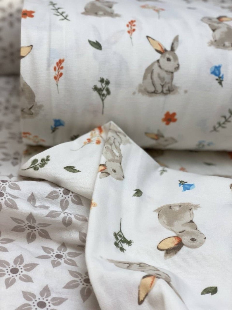 Bunny Rabbit Brushed Flannel Cotton Fabric Premium quality . Width 240cm image 2