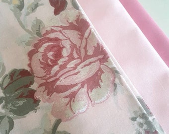 100% Cotton fabric. Floral fabric, plain pink fabric.  Sold by the 1/2 metre or 3 FQ Bundle.