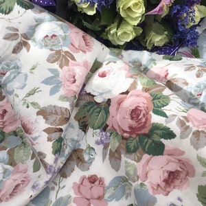 100% Cotton fabric , Vintage rose fabric . Pastel pink rose print .Patchwork , Quilting Fabric, Sewing