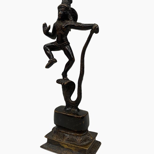 Metal Lord Krishna Idol | Krishna Murti Dancing On Snake Statue Figurine Hand Carved Idol shops Handmade Art Home & Office Decoration Gift Article