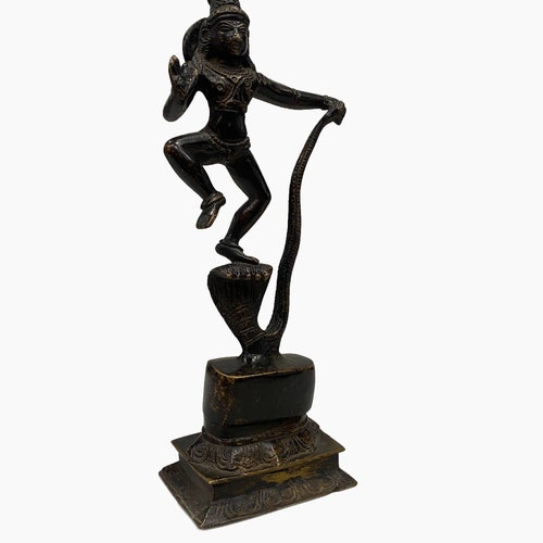 Metal Lord Krishna Idol | Krishna Murti Dancing On Snake Statue Figurine Hand Carved Idol shops Handmade Art Home & Office Decoration Gift Article