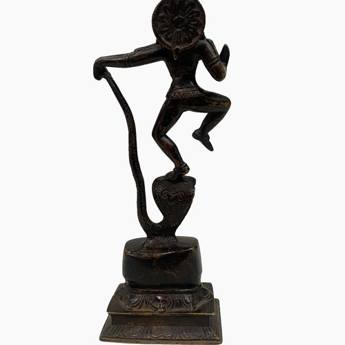 Metal Lord Krishna Idol | Krishna Murti Dancing On Snake Statue Figurine Hand Carved Idol shops Handmade Art Home & Office Decoration Gift Article