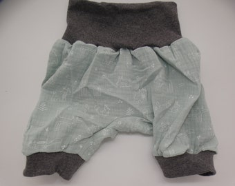 Pumphose, kurze Pumphose, Shorts, Musselin, Wald, Waldtiere, mint