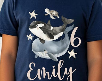 Personalized children's T-shirt, children's shirt with little whale and name and number, various colors, girls' shirt, birthday shirt, PA4