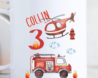 Fire engine mug, car, fire, kindergarten, ceramic, plastic or enamel mug with desired name, personalized, gift, HS2
