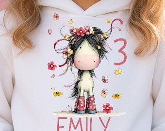 Sudadera con capucha para niña, diseño de poni, personalizable, varios colores, regalo para niña HS74