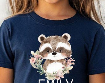 Personalized children's T-shirt, children's shirt with little raccoon and name, various colors, girls' shirt, birthday shirt, HS43