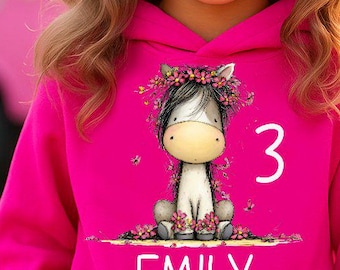 Sudadera con capucha para niña, diseño de poni, personalizable, varios colores, regalo para niña HS71