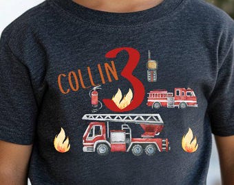Fire brigade T-shirt, birthday shirt with name and number, various colors, birthday gift, fire brigade, siren, HD19, boys gift