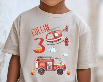 Fire brigade T-shirt, birthday shirt with name and number, various colors, birthday gift, fire brigade, siren, HS2, boys gift