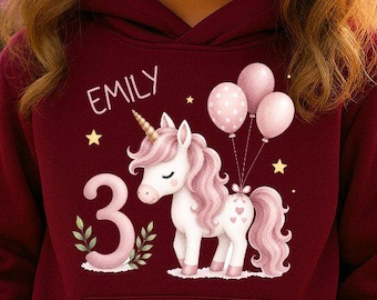 Girls' Princess Hoodie or T-Shirt, Unicorn Birthday Sweater, Rainbow Hoodie, Personalized, Various Colors, Gift PA700