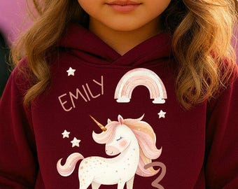 Mädchen Hoodie Prinzessin, Geburtstagspullover Einhorn, Regenbogen Hoodie, personalisiert, verschiedene Farben, Geschenk für Mädchen HS11