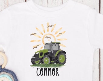 T Shirt Traktor Bauernhof, Sonne, Jungen, Baby Body, Kindergarten, Wasserfarben, Namenstag, Wunschname, personalisiert, Geschenk