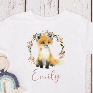 T Shirt Fox, Flowers, Animal, Love, Girl, Watercolors, Name Day, Desired Name, T Shirt Personalized, Birthday Shirt, Gift