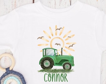 T Shirt Traktor Bauernhof, Sonne, Jungen, Baby Body, Kindergarten, Wasserfarben, Namenstag, Wunschname, personalisiert, Geschenk