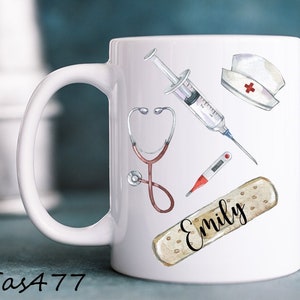 Medical mug, doctor, hospital, nurse, ceramic, plastic cup, enamel mug of desired name, personalized, gift, office