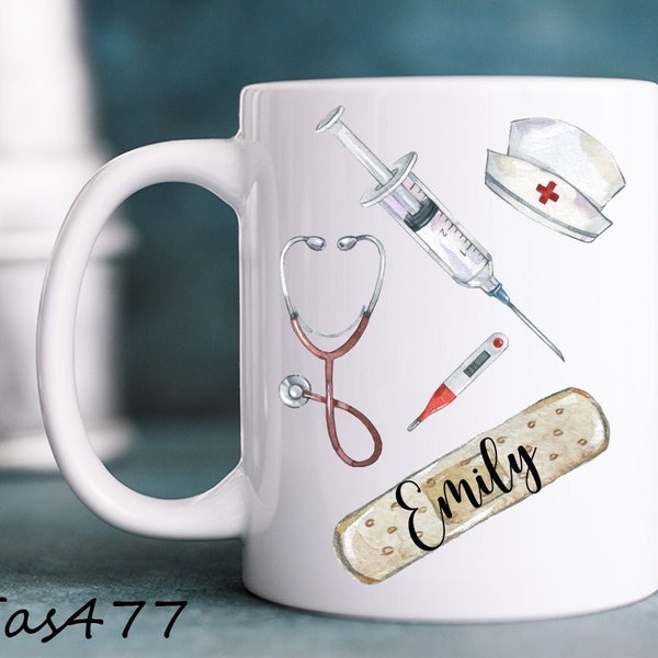 Mediziner Tasse, Arzt, Krankenhaus, Krankenschwester, Keramik, Kunststofftasse Emaille Becher Wunschname, personalisiert, Geschenk, Büro