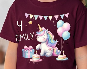 Unicorn T-shirt, birthday shirt with name, various colors, birthday gift, personalized number gift, first day of school, PA352