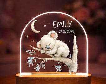 Koala night light, personalized with name and birthday, sleep light, baby gift, christening, birthday, kindergarten, gift, lp110
