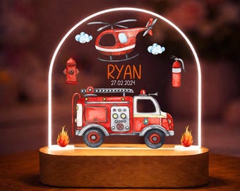 Fire truck night light, personalized with name and birthday, sleep light, baby gift, christening, birthday, kindergarten, gift, lp1