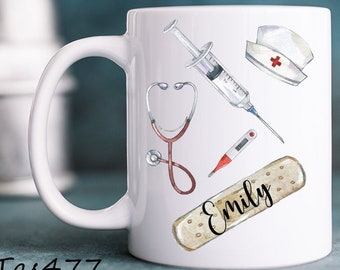 Mediziner Tasse, Arzt, Krankenhaus, Krankenschwester, Keramik, Kunststofftasse Emaille Becher Wunschname, personalisiert, Geschenk, Büro