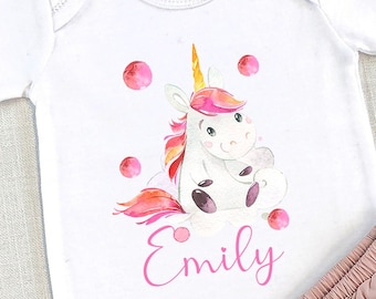 Baby Body Einhorn, Wasserfarben, personalisiert, Baby Name, Geschenk zur Geburt, langarm oder kurzarm, Mädchen Geschenk, Baumwolle,