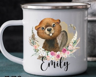 Beaver mug, animal, forest, animal, kindergarten, kindergarten mug, plastic or enamel mug with desired name, personalized mug, gift