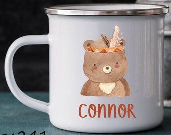 Bären Tasse, Tier Tasse, Kiga Tasse, Kindergarten Tasse,  Kunststofftasse oder Emaille Becher mit Wunschname, Tasse personalisiert, Geschenk