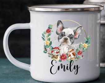 Französische Bulldogge, Hund, Kiga, Kindergarten Tasse, Kunststofftasse o. Emaille Becher mit Wunschname, Tasse personalisiert, Geschenk