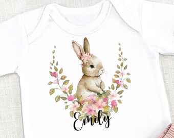 T Shirt Hase, Häschen, Kaninchen, Kranz, Blumen, Baby Body, , Kindergarten, Wasserfarben, Namenstag, Wunschname, personalisiert, Geschenk