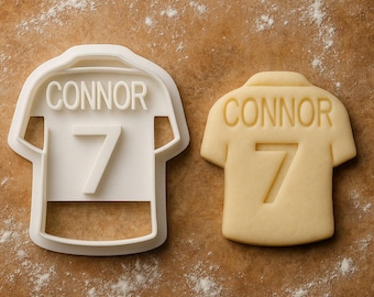 Cookie cutter personalized with name and number as jersey, football, cookie shape, cookie cutter, , gift, boys, football club,