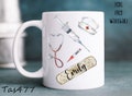 Medical mug, doctor, hospital, nurse, ceramic, plastic cup, enamel mug, desired name, personalized, gift, office
