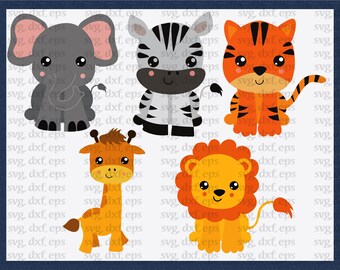 Safari Tiere Plotterdateien Set , 5 Designs,  Safari,  SVG,DXF,EPS Format, zuckersüß!