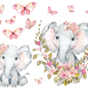 Elefant Bügelbild, Frühling Bügelbild, Sticker, Aufnäher, Blumen Bügelbild, Sticker, DIY T Shirt, Wandsticker, Flock!,  Dunkler Stoff