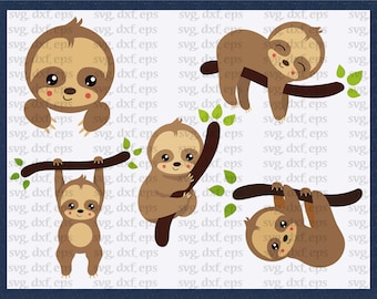 Sloth Cut File Set, 5 Designs, SVG,DXF,EPS, Plotter File!