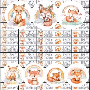 Name stickers, school stickers, little fox stickers, labels with name, personalized, girls, NA2