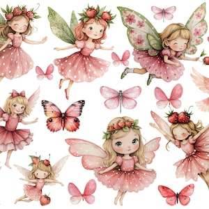 Kleine Fee Sticker, Bügelbilder Fee, abwaschbar, Vinylsticker, Wandsticker, Schmetterling Sticker, Erdbeer, Sommer, Bügelbild