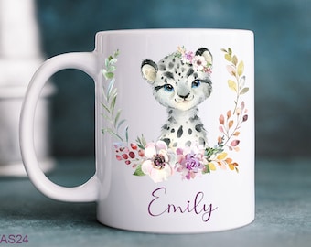 Tasse Leopard, Kunststofftasse oder Emaille Becher mit Wunschname, Tasse personalisiert, Geschenk