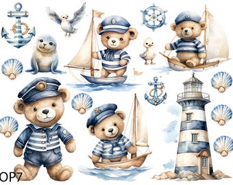 Vinyl Sticker Maritime, Bear, Sea, Lighthouse Boy Girl washable, suitable for - Car - Cans - Wood - Floor - Drinking Bottle - Door
