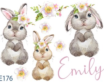 Hase Bügelbild, Ostern Bügelbild, Häschen Bügelbild, Blumen Bügelbild, Bügelbild  Transfer für Helle und Dunkle Textilien,