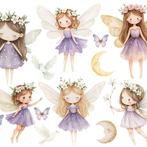 Kleine Fee Sticker, Bügelbilder Fee, abwaschbar, Vinylsticker, Wandsticker, Schmetterling Sticker, lila, Sommer, Bügelbild