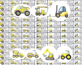Name stickers, school stickers, labels with name, personalized, iron-on labels, boy, cars, construction site, excavator, truck, NA57