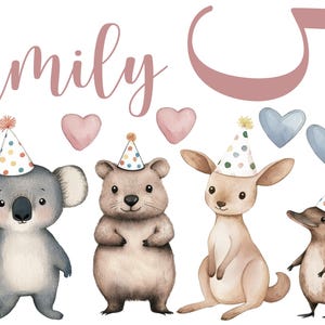Koala, Känguru Sticker, Geburtstag, abwaschbar, Vinylsticker, Wandsticker, Sommer, Bügelbild, Dingo, Name und Zahl, personalisiert