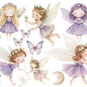 Kleine Fee Sticker, Bügelbilder Fee, abwaschbar, Vinylsticker, Wandsticker, Schmetterling Sticker, lila, Sommer, Bügelbild
