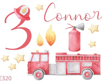 Fire brigade birthday iron-on image with name and desired number, vinyl sticker or fabric patch, transfer for light and dark textiles,